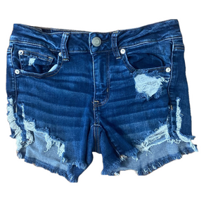 American Eagle Midi Distressed Women's Blue Denim Shorts Size 6